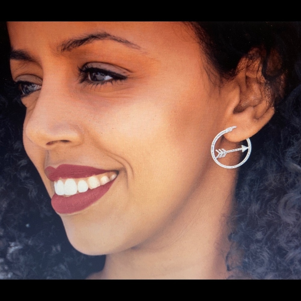 REDUCED BY $8 Sterling Silver Cupid Arrow Hoop Earrings NWT